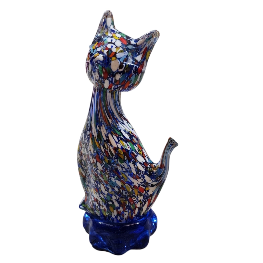 Hand blown glass cat paperweight / figurine confetti glass statue 6" tall - Picture 3 of 12